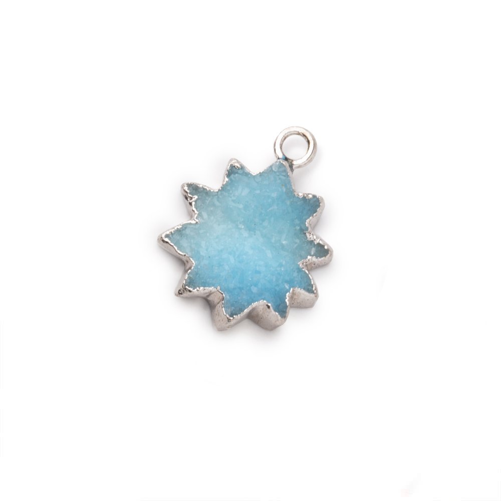 14-15mm Silver Leafed Blue Drusy Star Burst Pendant 1 focal piece