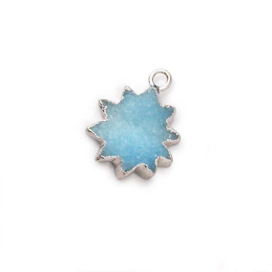 14-15mm Silver Leafed Blue Drusy Star Burst Pendant 1 focal piece