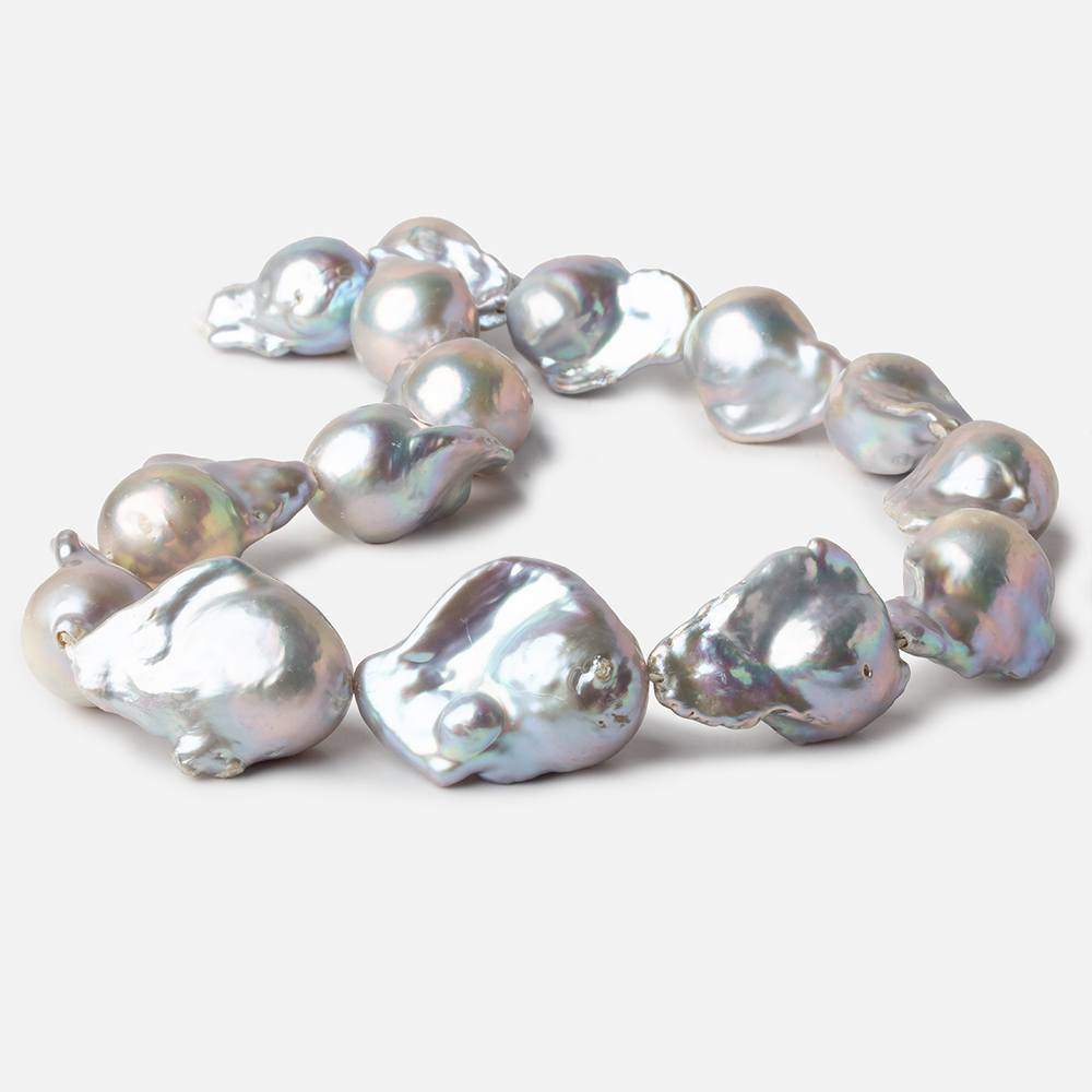 14-15mm Silver Ultra Baroque Freshwater Pearls 15.5 inch 15 pcs .8mm drill hole AAA