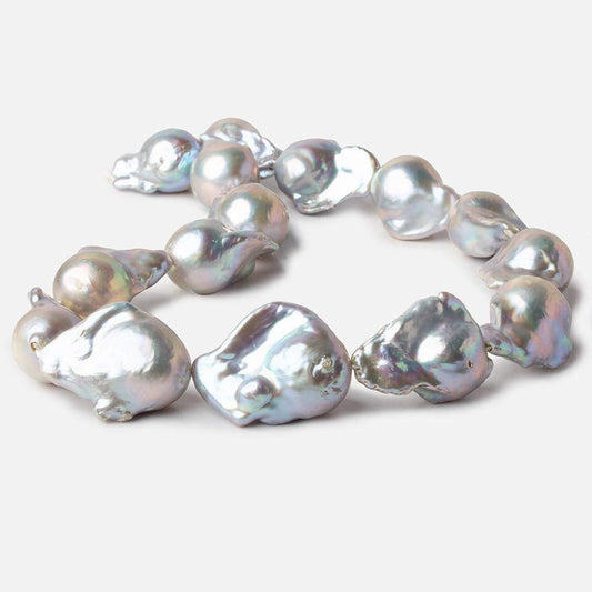 14-15mm Silver Ultra Baroque Freshwater Pearls 15.5 inch 15 pcs .8mm drill hole AAA