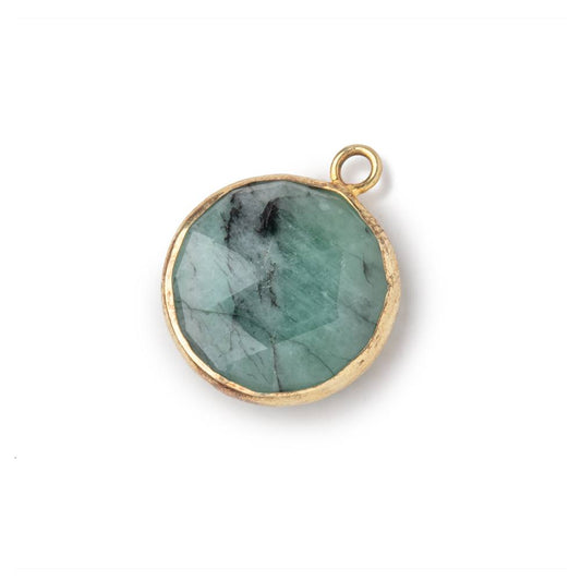 14-15mm Vermeil Bezel Emerald Faceted Coin Pendant 1 piece