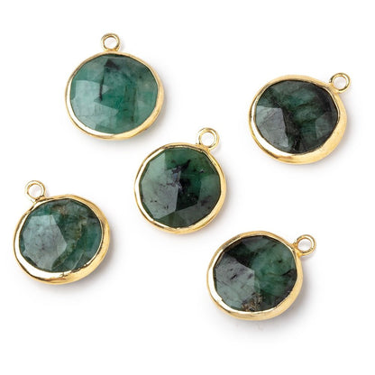 14-15mm Vermeil Bezel Emerald Faceted Coin Pendant 1 piece