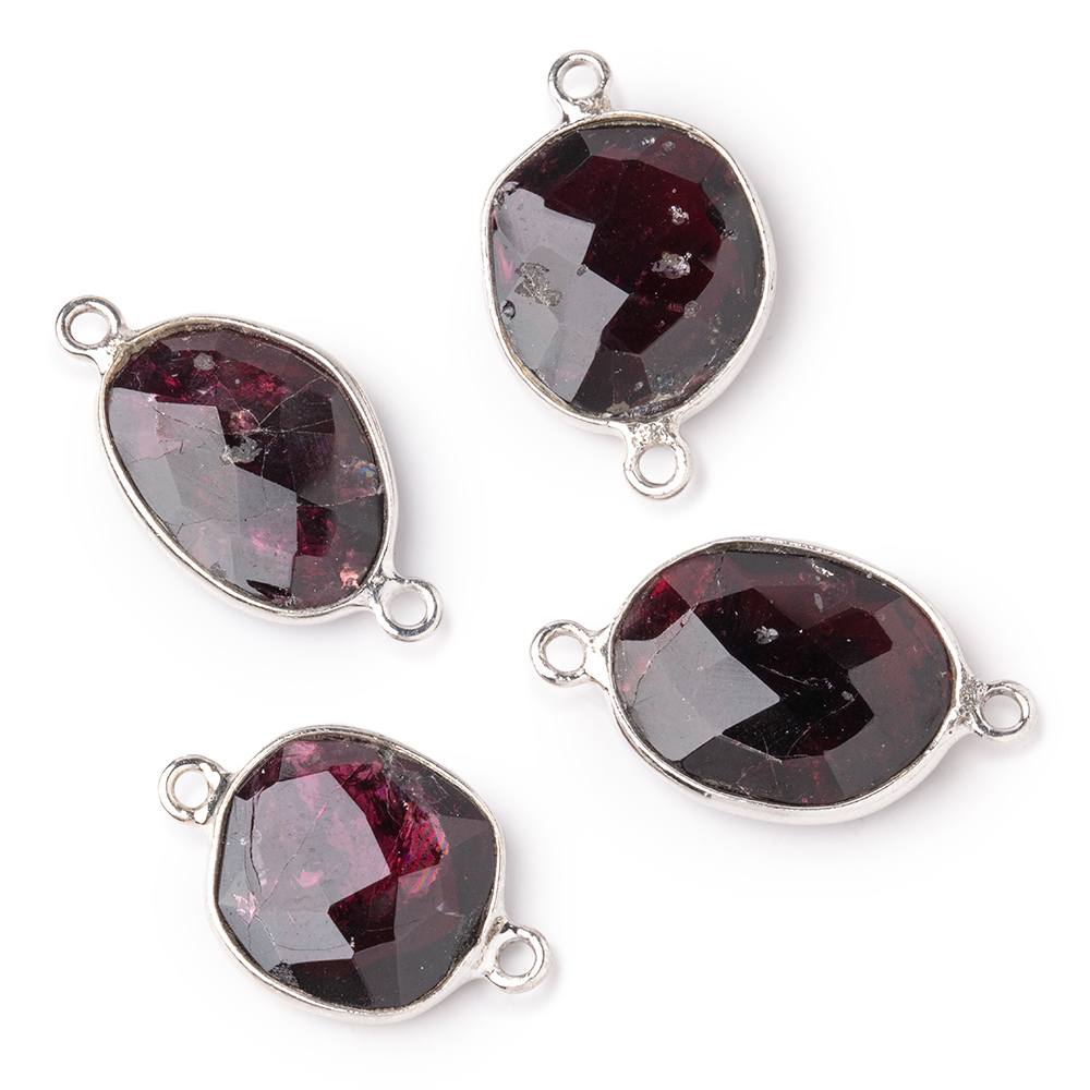 14-16mm .925 Silver Bezel Rhodolite Garnet Faceted Nugget Connector 1 piece