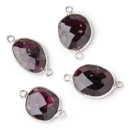 14-16mm .925 Silver Bezel Rhodolite Garnet Faceted Nugget Connector 1 piece