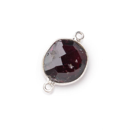 14-16mm .925 Silver Bezel Rhodolite Garnet Faceted Nugget Connector 1 piece