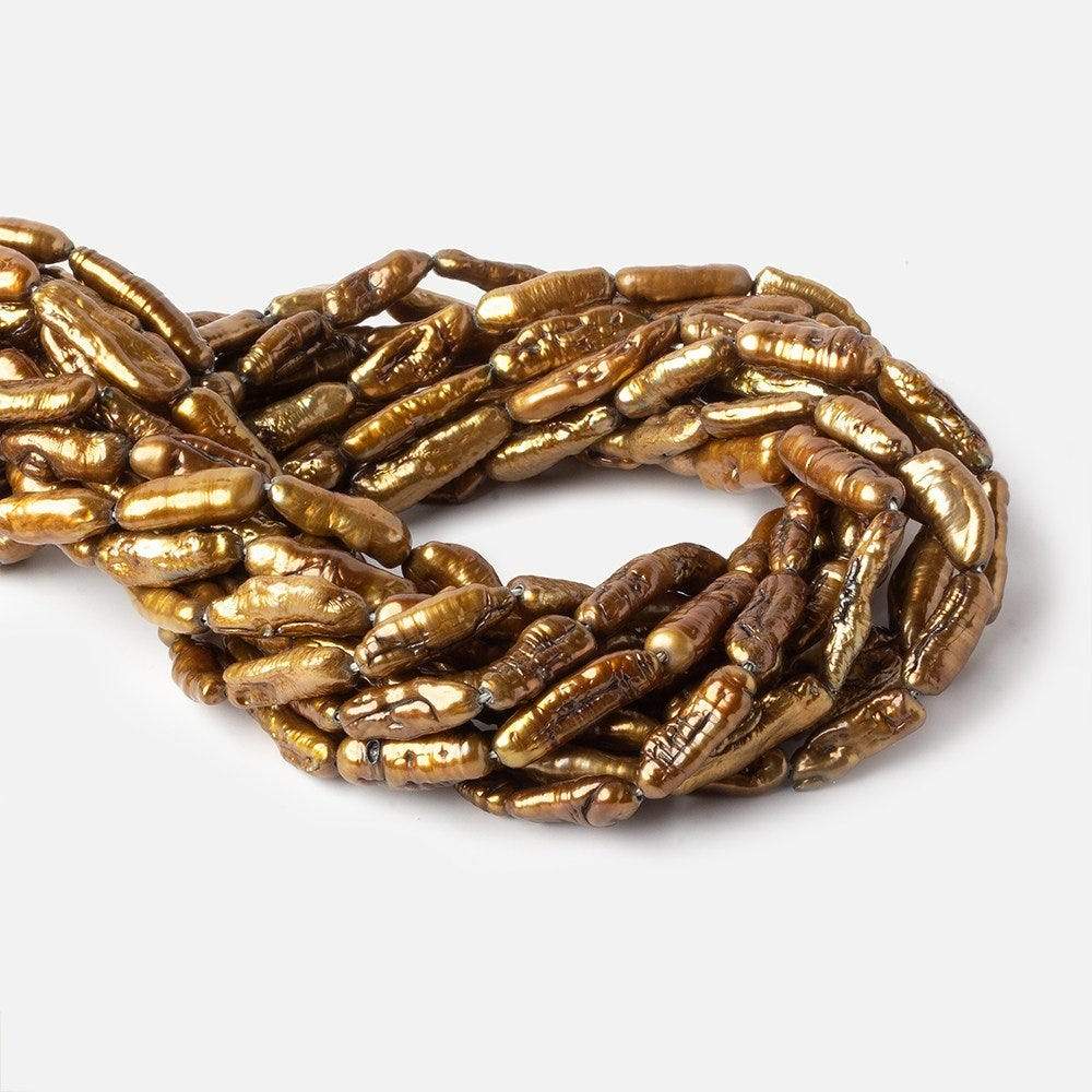 14-16mm Bronze Straight Drill Biwa Freshwater Pearl Beads 16 inch 25 pcs