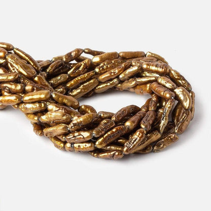 14-16mm Bronze Straight Drill Biwa Freshwater Pearl Beads 16 inch 25 pcs