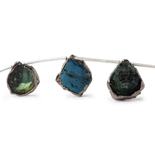 14-17mm Black Gold Leafed Blue & Green Tourmaline Slice Natural Crystals 7 Beads