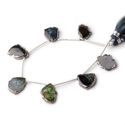 14-17mm Black Gold Leafed Blue & Green Tourmaline Slice Natural Crystals 7 Beads