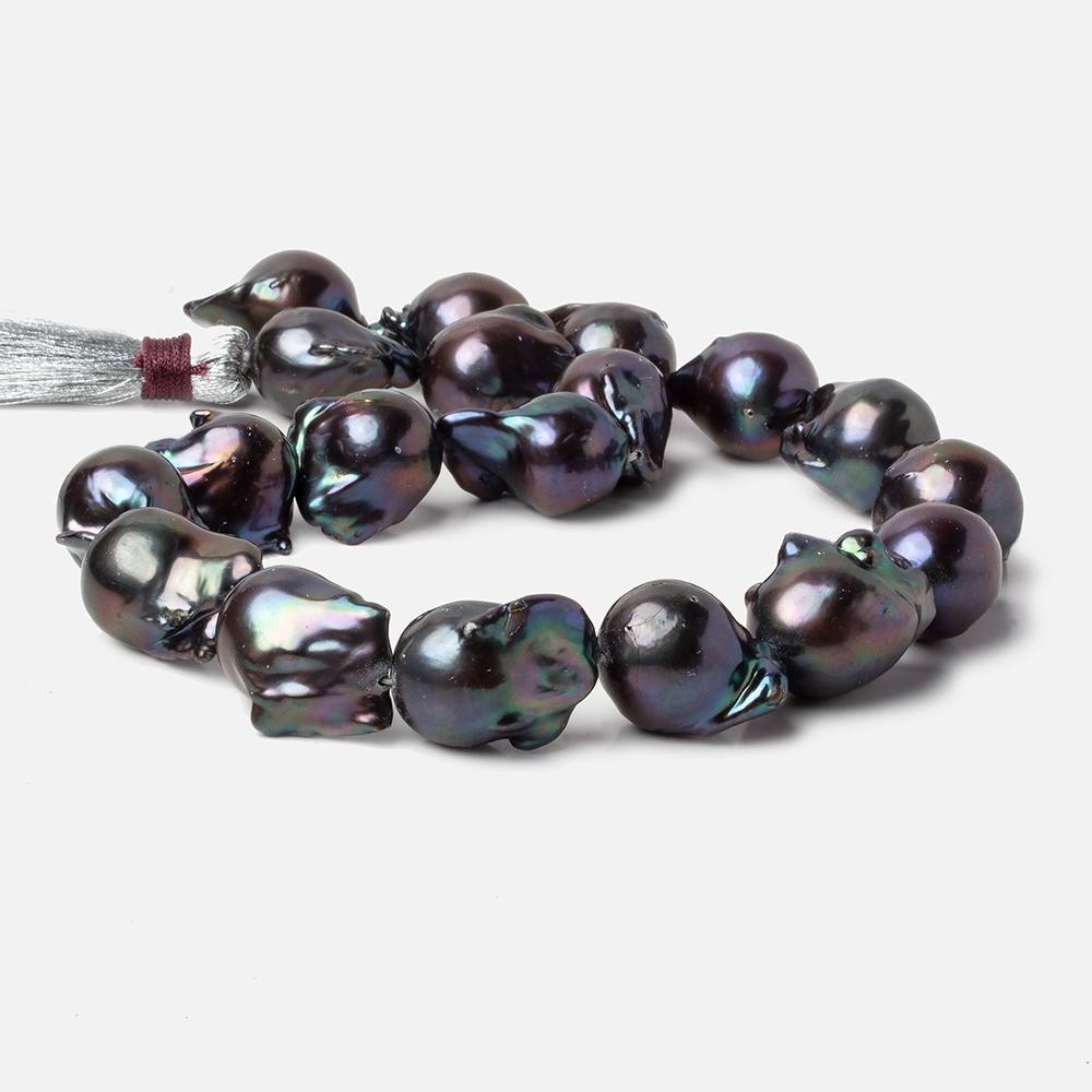 14-17mm Peacock Ultra Baroque Freshwater Pearls 17 inch 19 pcs .8mm drill hole AAA