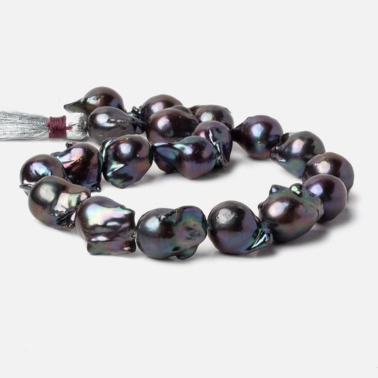 14-17mm Peacock Ultra Baroque Freshwater Pearls 17 inch 19 pcs .8mm drill hole AAA