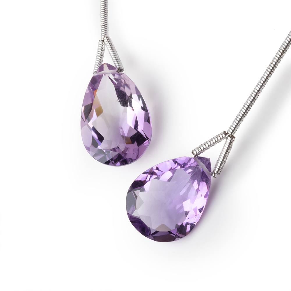 14-17mm Pink Amethyst Pavilion Faceted Pear Focal Set of 2 Beads AAA
