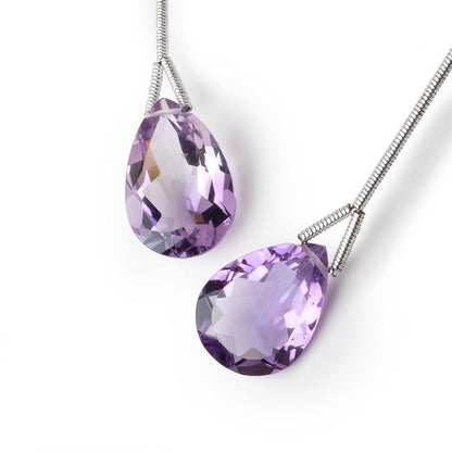 14-17mm Pink Amethyst Pavilion Faceted Pear Focal Set of 2 Beads AAA