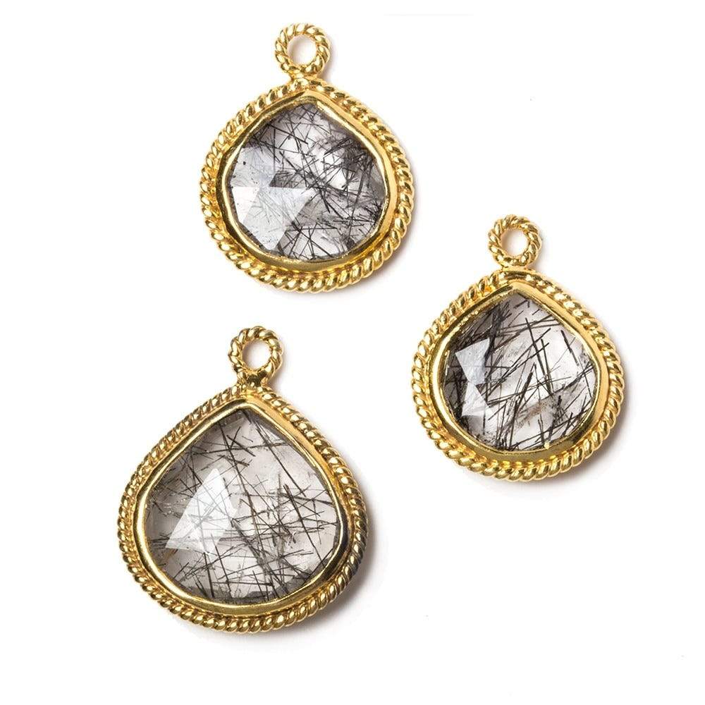 14-17mm Vermeil Rope Bezel Tourmalinated Quartz heart Pendant Set of 3