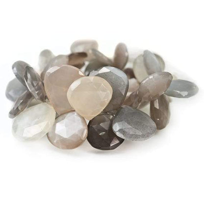 14-21mm Platinum and Blush Moonstone Faceted Heart Beads AAA 37 pieces