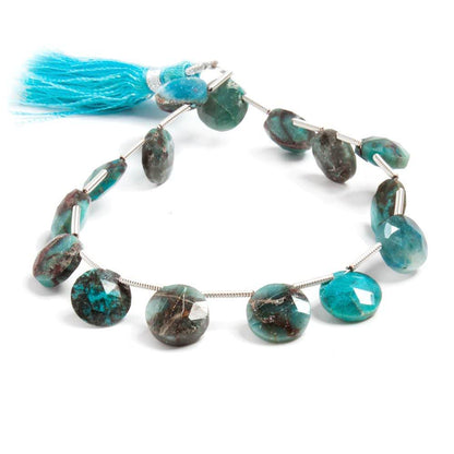 14-22mm Chrysocolla Top Drilled Faceted Coin Beads 5 inch 7 pieces