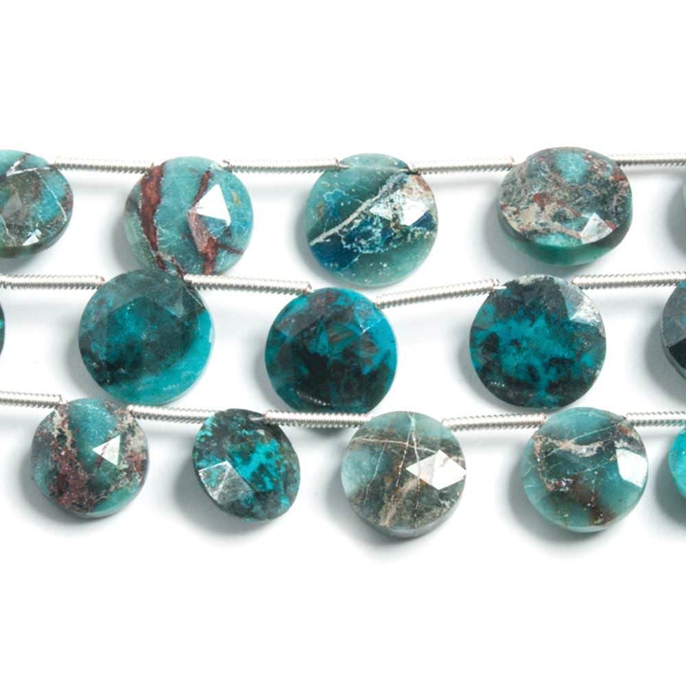 14-22mm Chrysocolla Top Drilled Faceted Coin Beads 5 inch 7 pieces