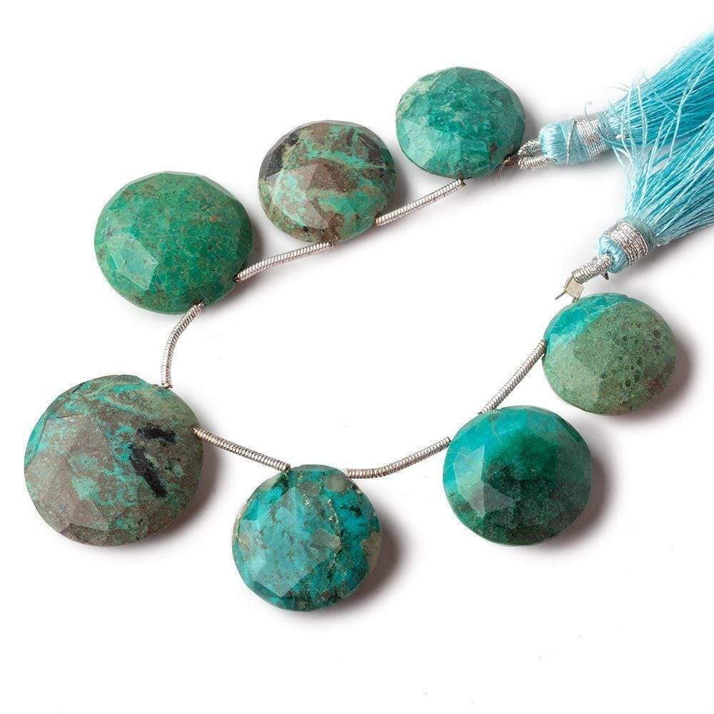 14-22mm Chrysocolla Top Drilled Faceted Coin Beads 5 inch 7 pieces
