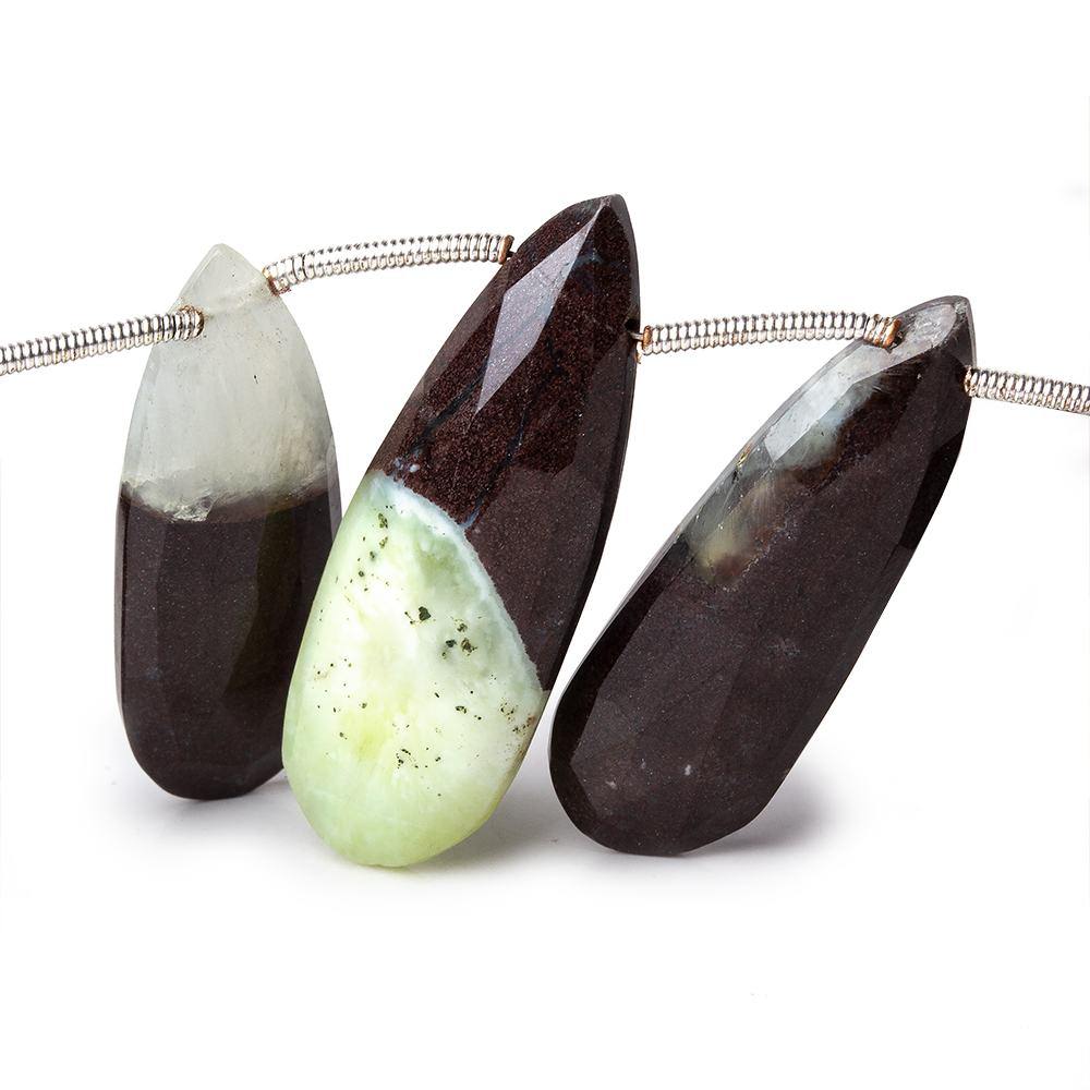 14-32mm Prehnite And Iron Ore Matrix Faceted Pears 8.5 inch 14 pieces