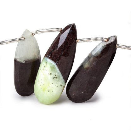 14-32mm Prehnite And Iron Ore Matrix Faceted Pears 8.5 inch 14 pieces