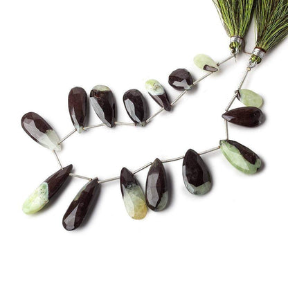 14-32mm Prehnite And Iron Ore Matrix Faceted Pears 8.5 inch 14 pieces