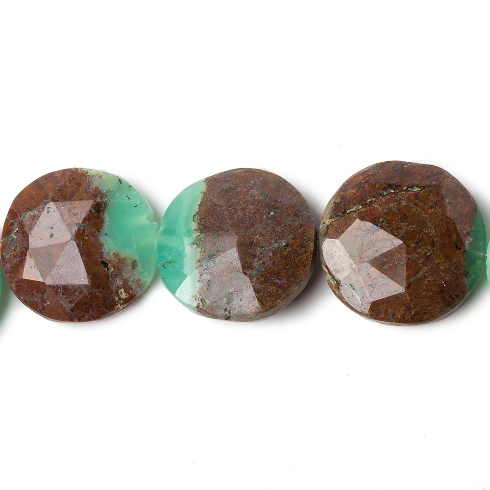 14.5-16mm Chrysoprase & Matrix faceted coin beads 8 inch 11 pieces