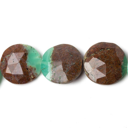 14.5-16mm Chrysoprase & Matrix faceted coin beads 8 inch 11 pieces