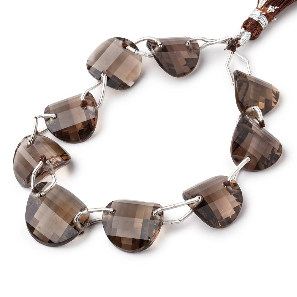 14.5-17mm Smoky Quartz double drill barrel faceted half moons 9 beads AA