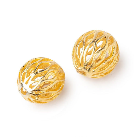 14.5mm 22kt Gold Plated Copper Open Mesh Round Beads Set of 2 pieces