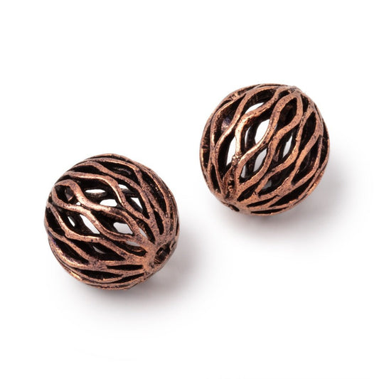 14.5mm Antiqued Copper Open Mesh Round Beads Set of 2 pieces