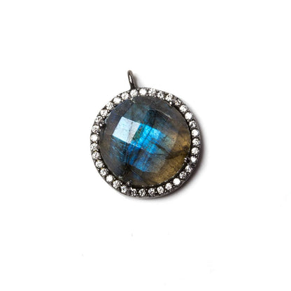 14.5mm Black Gold Bezeled White CZ & Labradorite Coin Pendant 1 pc