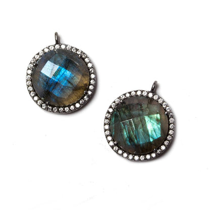 14.5mm Black Gold Bezeled White CZ & Labradorite Coin Pendant 1 pc