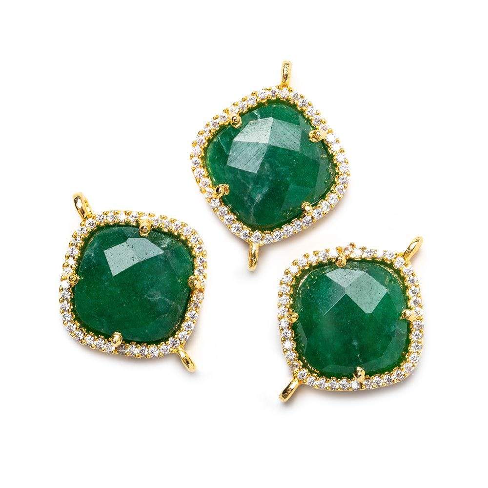14.5mm Vermeil Bezel White CZ & Green Aventurine Cushion Connector 1 piece