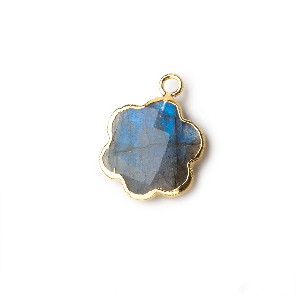 14.5mm Gold Leafed Labradorite Faceted Quatrafoil Focal Bead Pendant sold as 1 piece