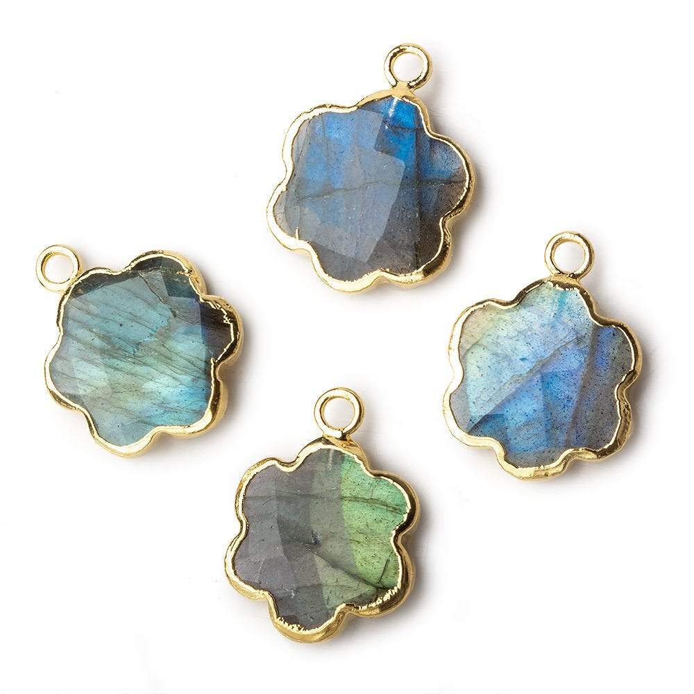 14.5mm Gold Leafed Labradorite Faceted Quatrafoil Focal Bead Pendant sold as 1 piece