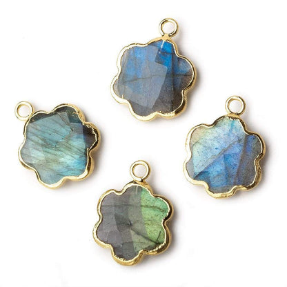 14.5mm Gold Leafed Labradorite Faceted Quatrafoil Focal Bead Pendant sold as 1 piece