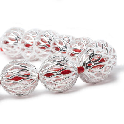 14.5mm Silver plated Copper Open Mesh Round Beads 8 inch 14 pieces