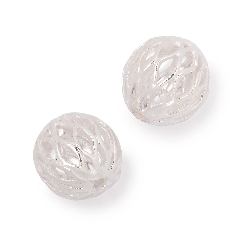14.5mm Silver Plated Copper Open Mesh Round Beads Set of 2 pieces