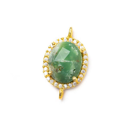 14.5x13mm Vermeil Bezel White CZ & Chrysoprase Oval Connector 1 piece