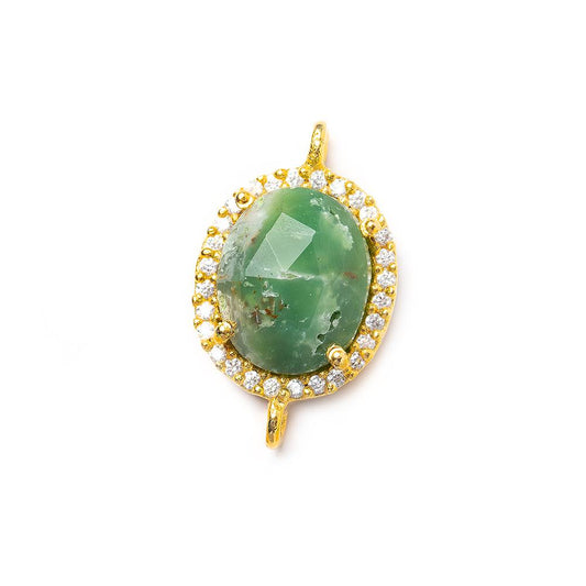 14.5x13mm Vermeil Bezel White CZ & Chrysoprase Oval Connector 1 piece