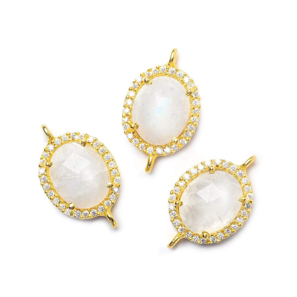 14.5x13mm Vermeil Bezel White CZ & Rainbow Moonstone Oval Connector 1 piece