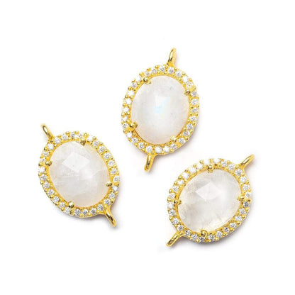 14.5x13mm Vermeil Bezel White CZ & Rainbow Moonstone Oval Connector 1 piece