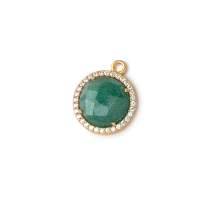 13mm Vermeil CZ Bezeled Green Aventurine Faceted Coin Pendant 1 piece