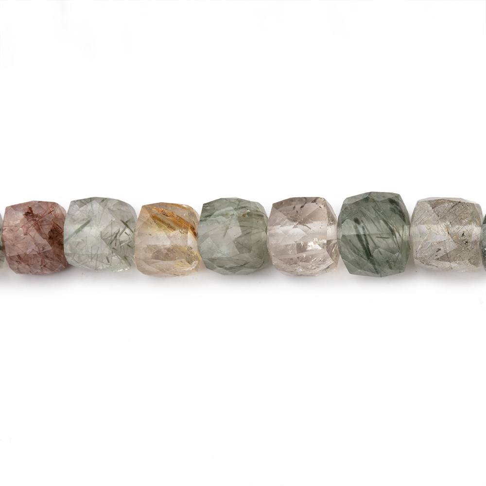 6mm Sagenitic Quartz faceted cube beads 8 inch 36 pieces