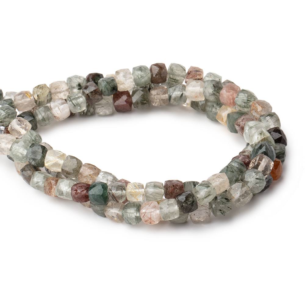 6mm Sagenitic Quartz faceted cube beads 8 inch 36 pieces