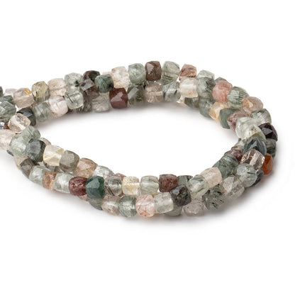 6mm Sagenitic Quartz faceted cube beads 8 inch 36 pieces