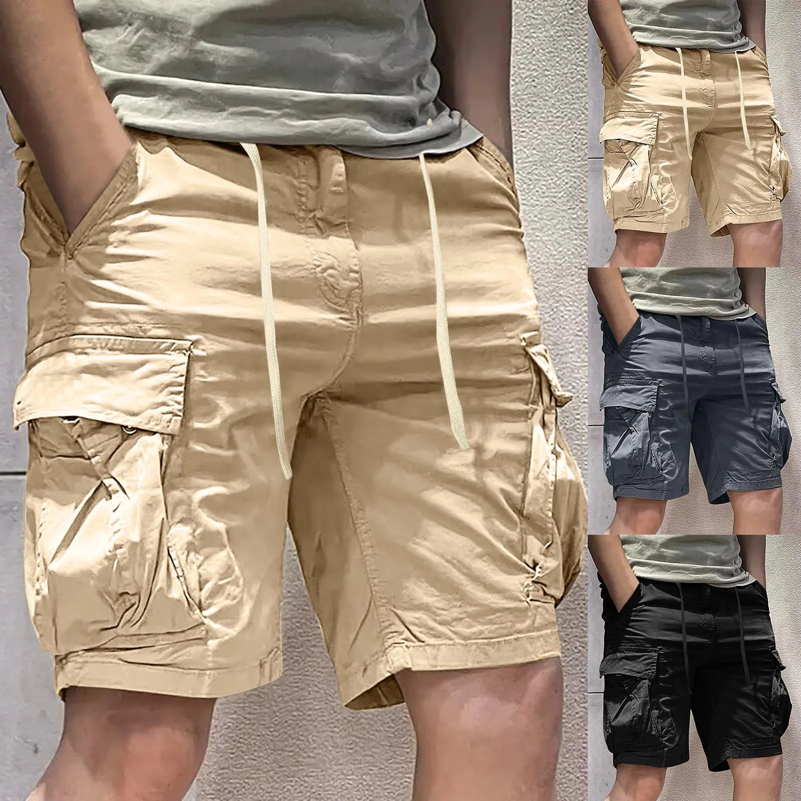 2024 Summer Cargo Short Men Fashion Casual Shorts Mens Cargo Pocket Pants Cotton Male Tactical Shorts No Belt plus Size