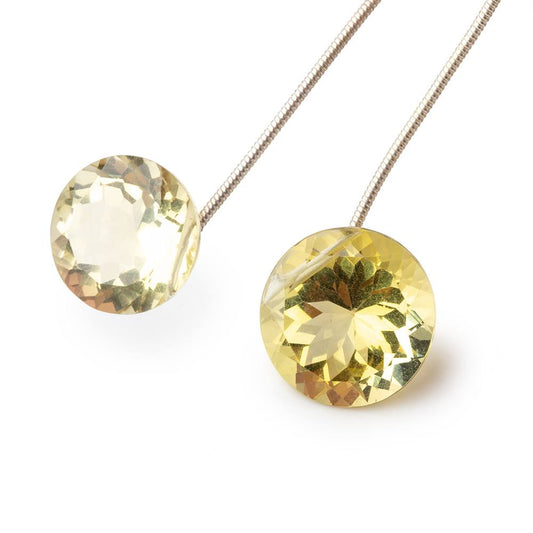 14mm & 16mm Lemon Quartz Faceted Coin Focal Bead Set of 2