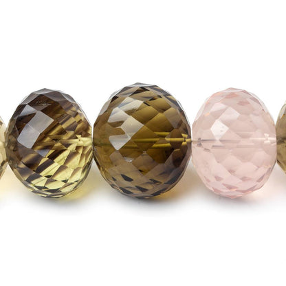 14mm - 16mm Multiple Quartz Concave Faceted Rondelles 4 inch 8 beads AAA