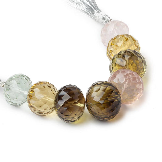 14mm - 16mm Multiple Quartz Concave Faceted Rondelles 4 inch 8 beads AAA